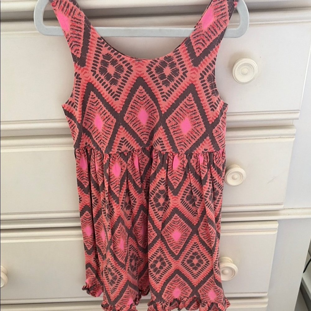 Fresh Produce Pink & Coral Geometric Sleeveless Dress size girls small 4/5